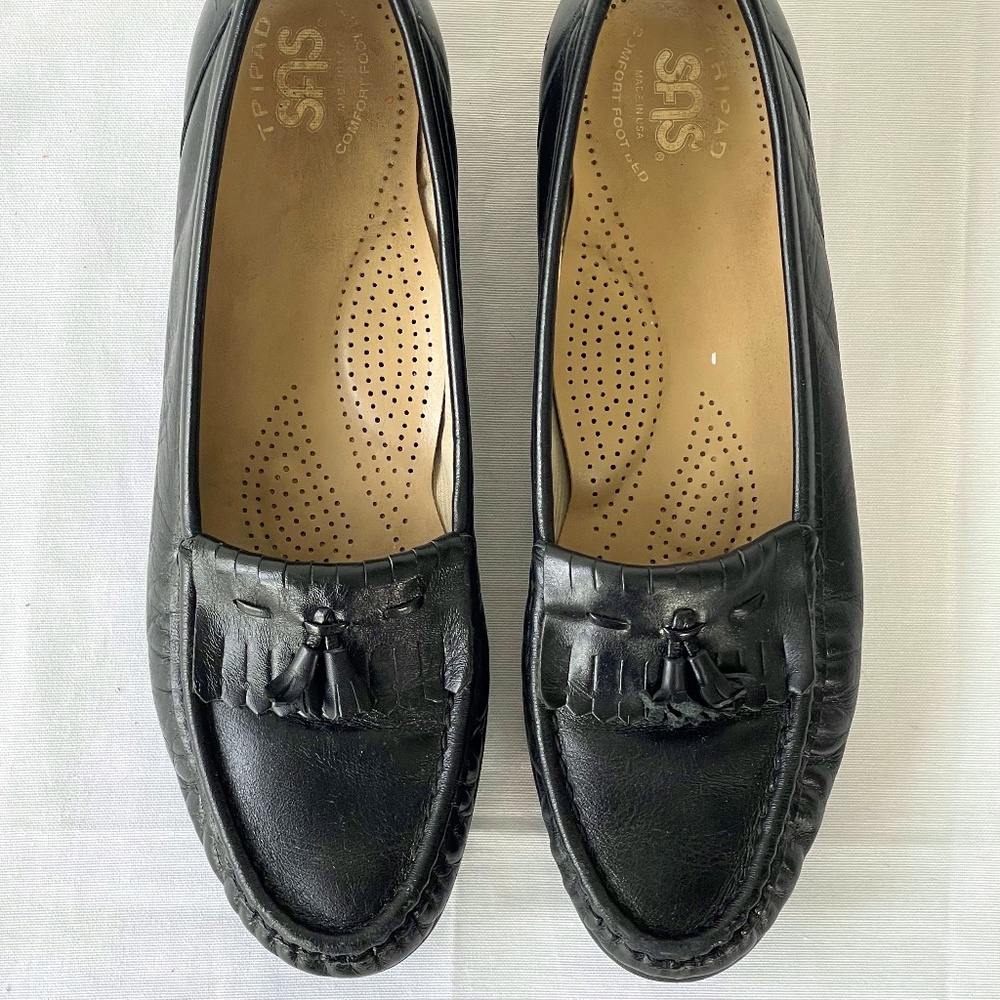 SAS TRIPAD COMFORT Black Leather Tassle Loafers SLip-ons Women’s Shoe Size 9.5 M